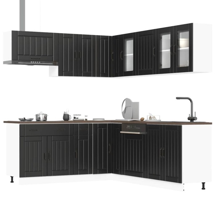 Set dulap de bucătărie 11 piese &bdquo;Lucca&rdquo; lemn negru prelucrat