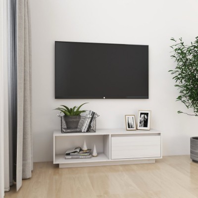 vidaXL Comodă TV, alb, 110x30x33,5 cm, lemn masiv de pin foto