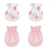Set 2 Perechi Mănuși Bumbac Bebe Alb Roz - Protecție Zg&acirc;rieturi, Model Inimi &amp; Zigzag, Mărime Universală