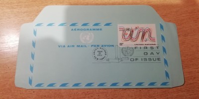 B16 - FDC - Natiunile Unite - aerogram - posta aeriana - 1977 foto