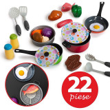 Set 22 accesorii bucatarie copii, alimente, condimente, oale, ustensile, multicolor, ProCart