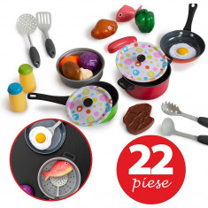 Set 22 accesorii bucatarie copii, alimente, condimente, oale, ustensile, multicolor foto