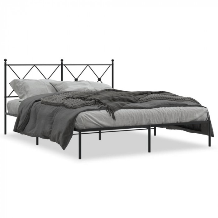 Cadru de pat metalic cu tablie, negru, 150x200 cm GartenMobel Dekor