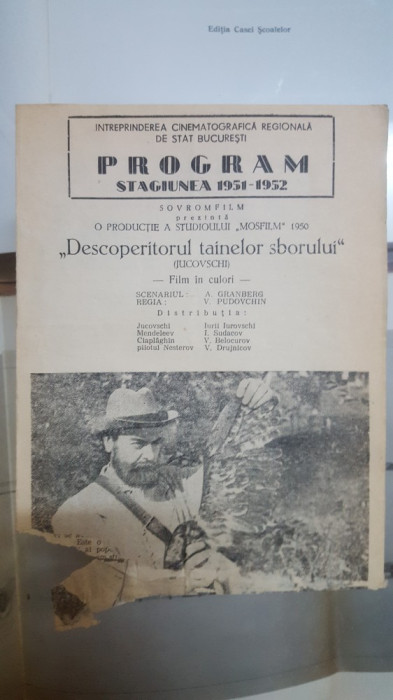 Program Stagiunea 1951-1952, Cinematografie, Descoperitorul tainelor sborului
