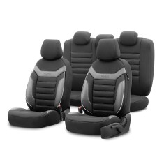 Set huse scaune indibidual Gri compatibile VW Passat B6 (2005-2010)Piele+Textil (Compatibile cu sistem AIRBAG)