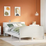 VidaXL Pat cu bibliotecă fără saltea, alb, 135x190 cm, lemn masiv pin 3323075