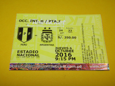 Bilet meci fotbal PERU - ARGENTINA (06.10.2016) foto