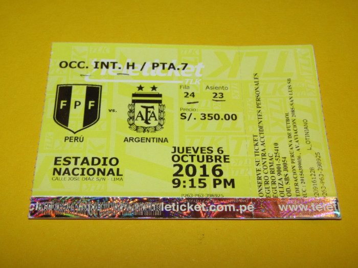 Bilet meci fotbal PERU - ARGENTINA (06.10.2016)