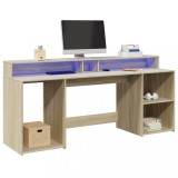 VidaXL Birou cu lumini LED stejar sonoma, 200x55x91 cm, lemn prelucrat