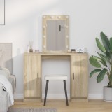 VidaXL Masă de toaletă cu LED, stejar sonoma, 102x33x135 cm