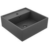 Cumpara ieftin Chiuveta lux cu preaplin gri inchis mat 41x41cm ceramica patrat