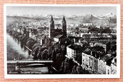 Munchen, Panorama cu raul Isar si munti la orizont - Necirculata foto