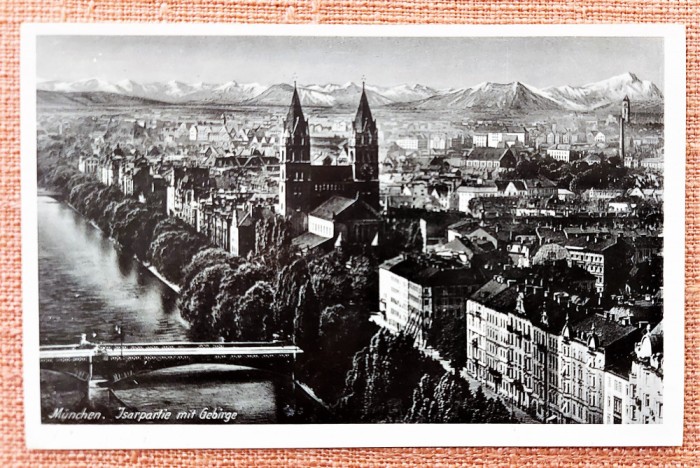 Munchen, Panorama cu raul Isar si munti la orizont - Necirculata