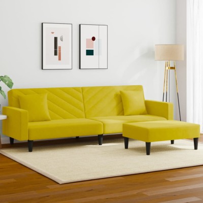 vidaXL Set de canapele cu perne, 2 piese, galben, catifea 3216272 foto
