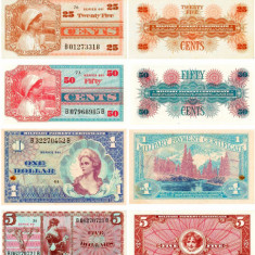 REPRODUCERI lot de 8 bancnote serie 661 MILITARY PAYMENT CERTIFICATES