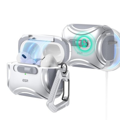 Husa pentru Apple AirPods Pro 1 / 2 - ESR Cyber Magnetic Lock HaloLock - White foto