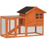 PawHut Coteț iepuri 2 etaje coteț cu acoperiș bituminos impermeabil parc exterior rampă uși lemn 123,5x62,6x92,5 cm Portocaliu | Aosom Romania