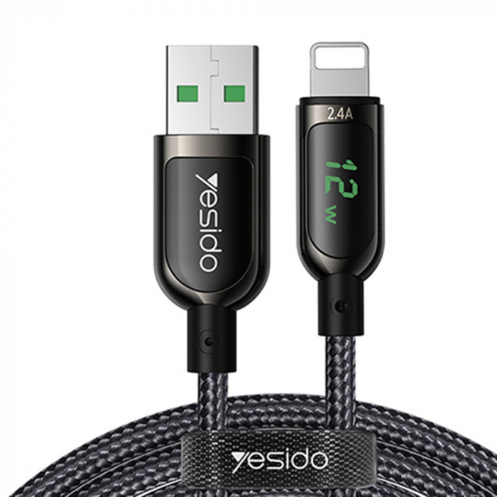 Yesido - Cablu de date (CA-84) - USB la Lightning, 2.4A, Digital , 1.2m - Negru