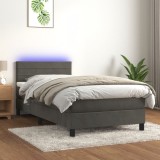 Gossi pat cu arcuri, saltea si led, gri inchis, 100x200 cm, catifea