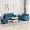 VidaXL Set de canapele cu perne, 3 piese, albastru, catifea