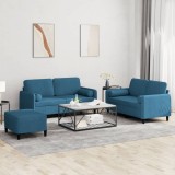 vidaXL Set de canapele cu perne, 3 piese, albastru, catifea