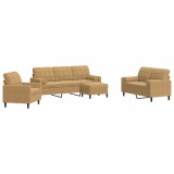 Cumpara ieftin Set de canapele cu perne/rulouri, 4 piese, maro, catifea