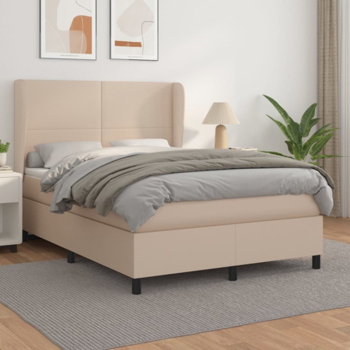 vidaXL Pat box spring cu saltea, cappuccino, 140x200cm piele ecologică 3128918