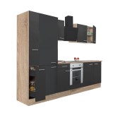 Mobilă de bucătărie Yorki 300, corp din stejar sonoma, față antracit satinat, element inferior cuptor, dulap cu raft