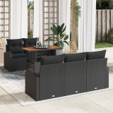 vidaXL Set dining grădină 6 piese cu perne Negru Ratan Poli Acacia