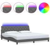 Cumpara ieftin Cadru de pat cu LED fara saltea Gri inchis 200x200 cm Material