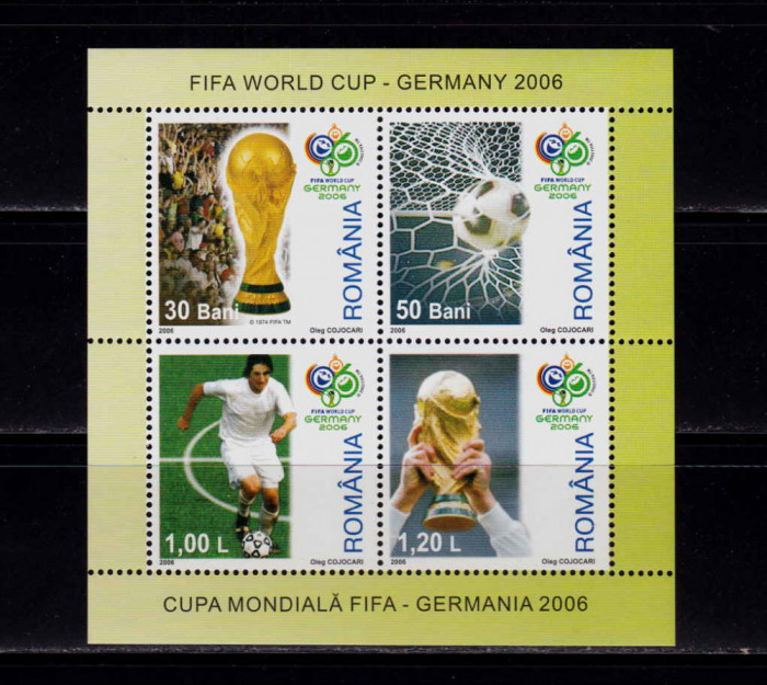 RO 2006 ,LP 1727,&quot;Cupa Mondiala FIFA 2006 Germania&quot;-serie bloc/colita 381,MNH