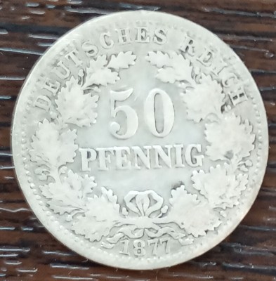 (A903) MONEDA DIN ARGINT GERMANIA - 50 PFENNIG 1877, LIT. D (MUNCHEN), WILHELM I, MAI RARA foto