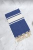 Prosop Plajă | Fouta |Tunis Albastru Marin Cu Dungi Albe 200 x 100 cm