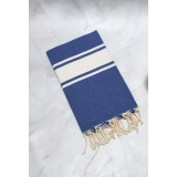 Prosop Plajă | Fouta |Tunis Albastru Marin Cu Dungi Albe 200 x 100 cm