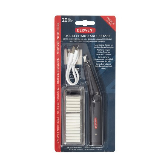 Radiera Electrica Derwent Professional, Reincarcabila, Cablu Usb Si 20 De Rezerve Incluse, Negru