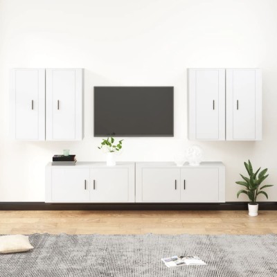 vidaXL Set dulap TV, 6 piese, alb, lemn prelucrat foto