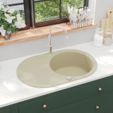 Cumpara ieftin VidaXL Chiuvetă de bucătărie din granit, bej, un bazin, oval