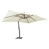 Umbrelă consolă de grădină st&acirc;lp din lemn, nisipiu, 400x300 cm
