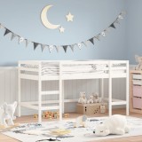 Pat Etajat Copii vidaXL, Lemn Masiv Pin, 90x200 cm, Alb, cu Scara, Siguranta Anti-cadere, +6 Ani, Saltea Max 12cm