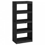 Bibliotecă/Separator cameră negru 60x30x135,5 cm lemn masiv pin
