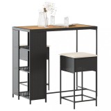 VidaXL Set mobilier bar de grădină cu perne, 3 piese, negru, poliratan
