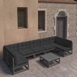 vidaXL Set mobilier grădină cu perne, 8 piese, negru, lemn masiv pin 3077193