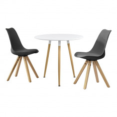 Set Camille 2 masa bucatarie cu 2 scaune, masa 80 x 75 cm, scaun 85 x 48 cm, MDF/imitatie piele, alb/gri foto