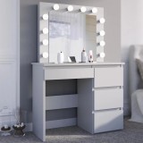 Masa de toaleta si machiaj Hollywood cu oglinda LED si 4 sertare, 94x43x140 cm, alb mat Household NewTrend