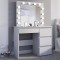Masa de toaleta si machiaj Hollywood cu oglinda LED si 4 sertare, 94x43x140 cm, alb mat