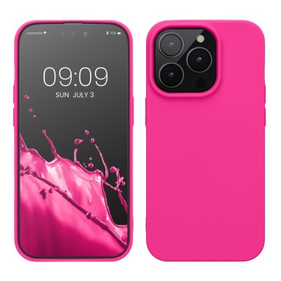 Husa pentru apple iphone 14 pro max flippy, liquid silicone, cu microfibra pe interior, protectie antisoc, roz-fuchsia foto