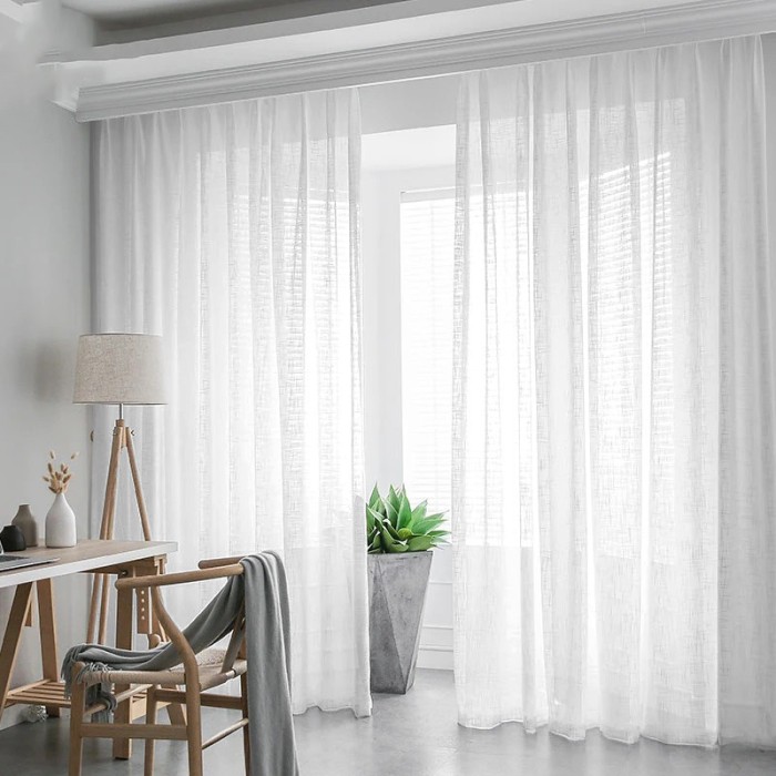 Set perdea tip tesatura in cu rejansa din bumbac tip fagure, Havana, Madison, 450x205 cm, Alb, 2 buc
