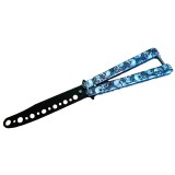 Cumpara ieftin Cutit Fluture Antrenament Ideallastore Happy Skulls, 22cm, Otel, Albastru, Briceag Butterfly Balisong Trick-uri Flipp-uri