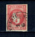 1868 - Carol I cu favoriți, 18 bani, stampila BUCURESTI