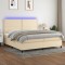 vidaXL Pat cu arcuri, saltea și LED, crem, 200x200 cm, textil 3134826